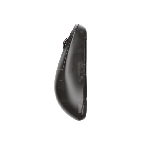 Clear Black Edition Pulsar X2H Mini Gaming Mouse with a translucent black design, narrow waist, higher hump, symmetrical shape, optical switch, and PAW3395 sensor.