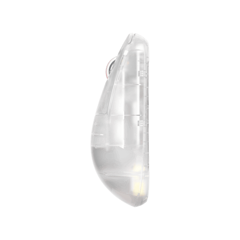 Super clear Edition Pulsar X2H Medium Gaming Mouse with a translucent black design, narrow waist, higher hump, symmetrical shape, optical switch, and PAW3395 sensor.